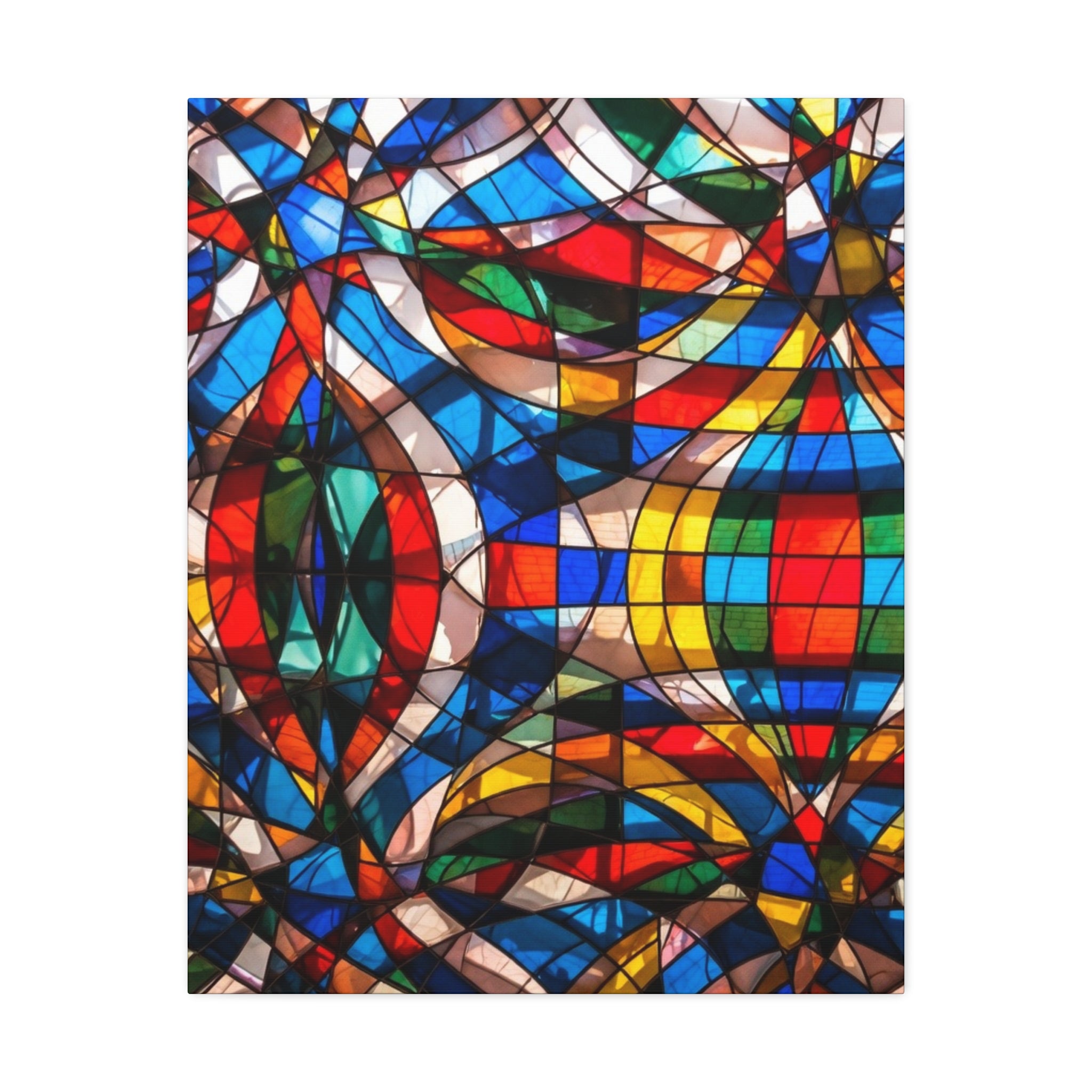 Stained Glass Abstract Stretched Canvas Print — Colorful Geometric Wall Art