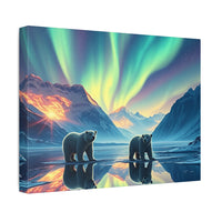 Aurora Polar Bears Stretched Canvas - Northern Lights Wildlife Wall Art