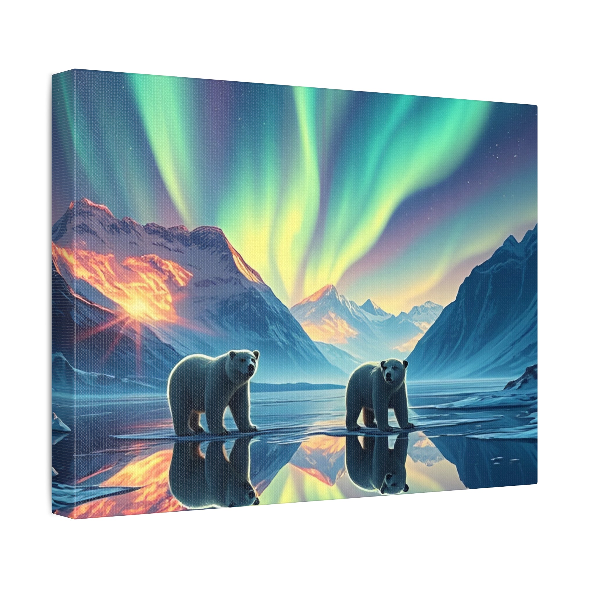 Aurora Polar Bears Stretched Canvas - Northern Lights Wildlife Wall Art