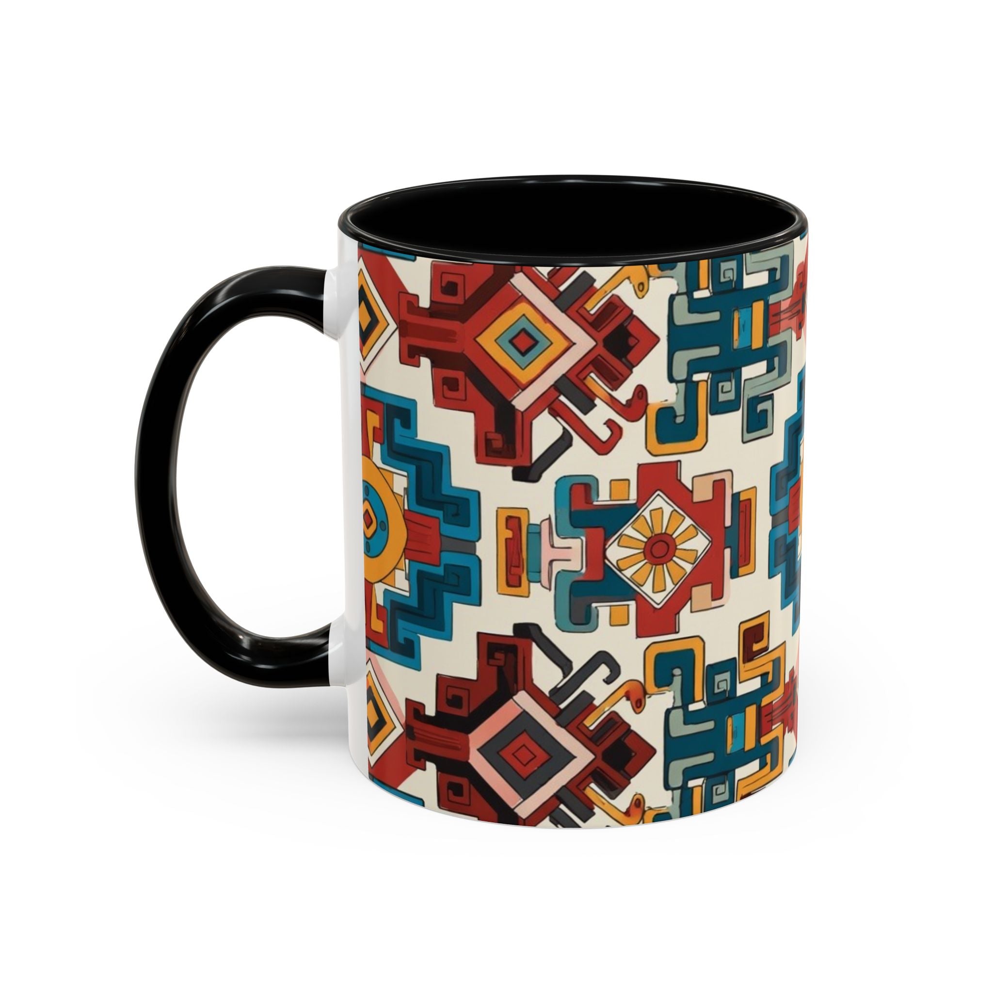 Southwestern Geometric Accent Mug — Color Interior Ceramic Coffee Cup