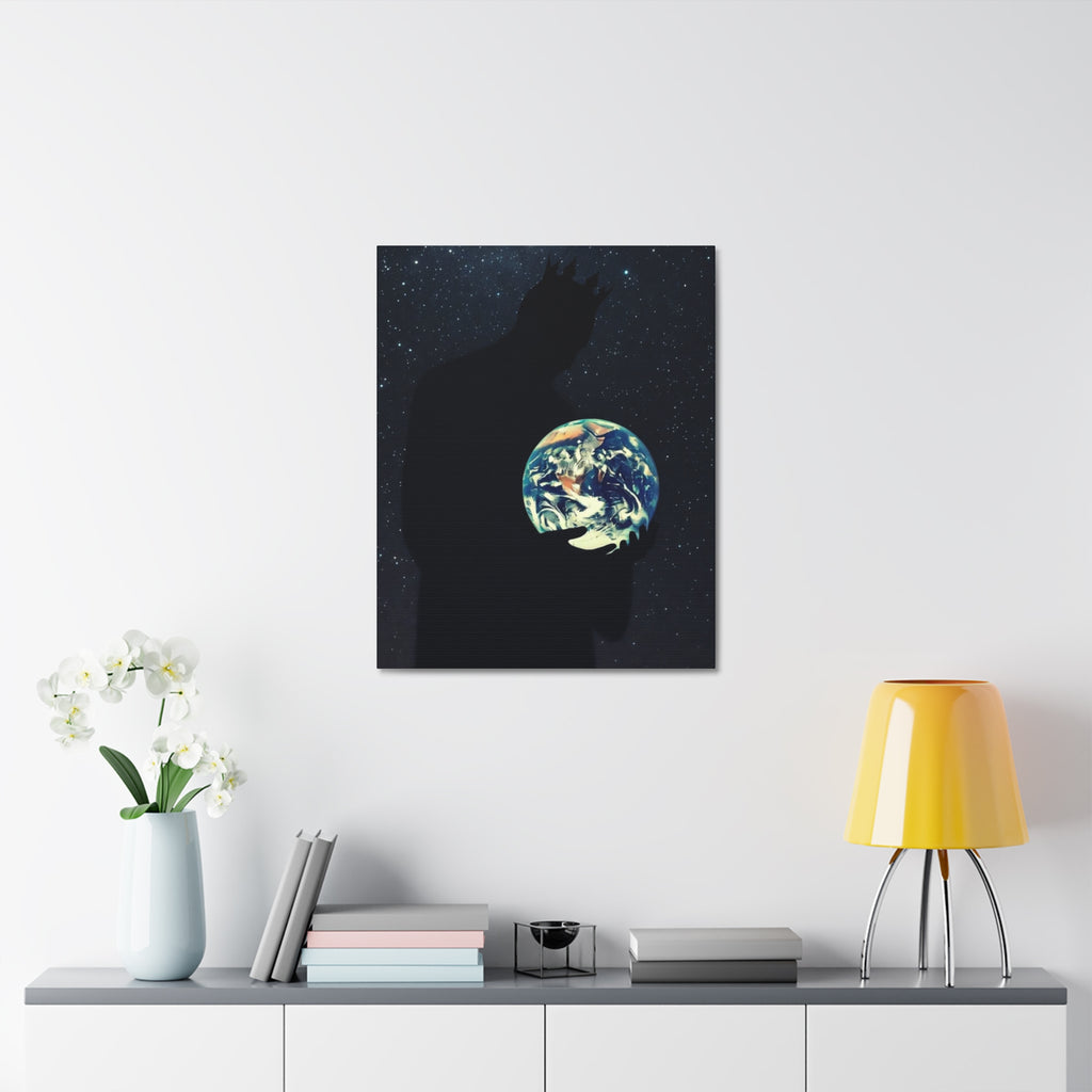 Earth Embrace Stretched Canvas — Cosmic Silhouette Wall Art
