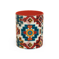 Southwestern Geometric Accent Mug — Color Interior Ceramic Coffee Cup