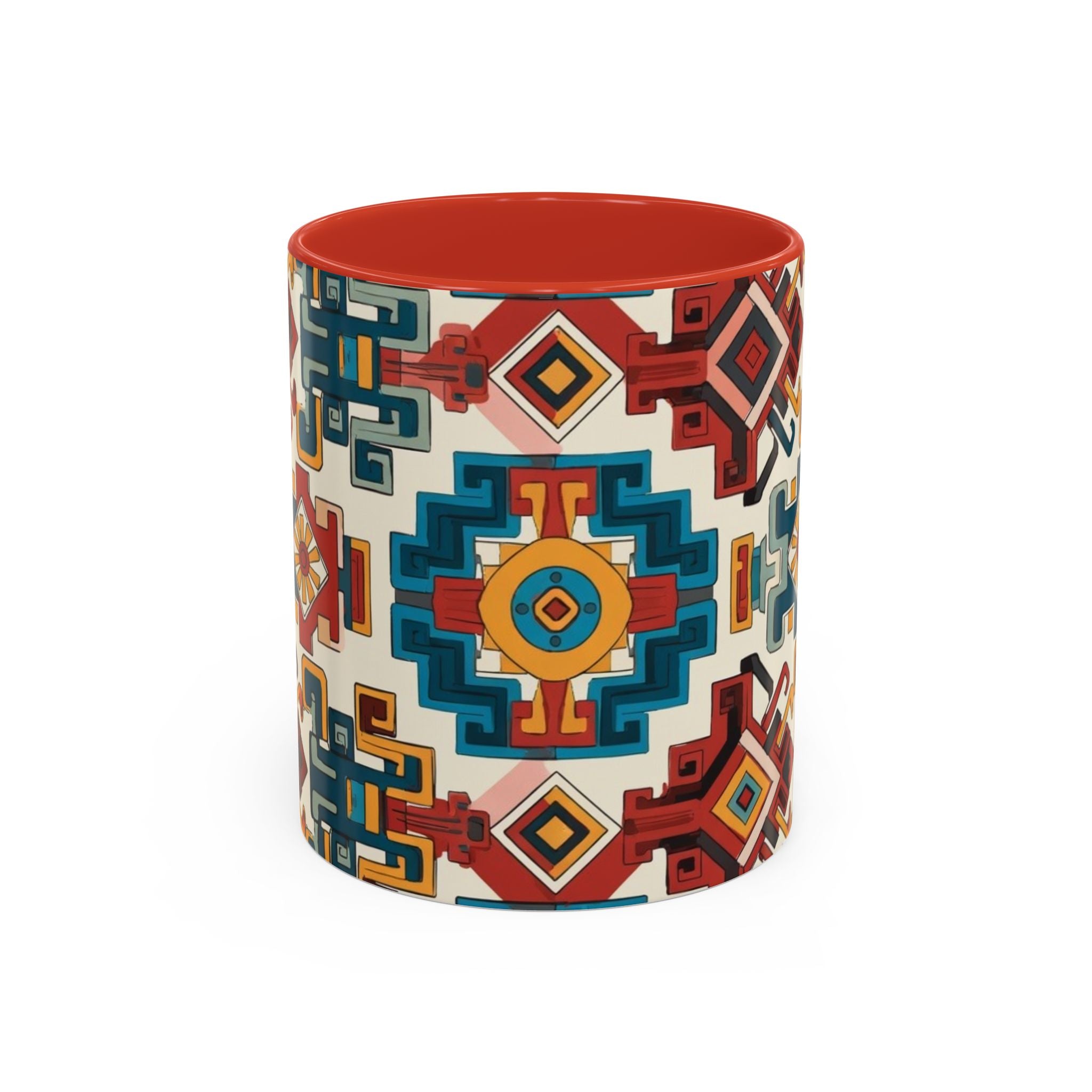 Southwestern Geometric Accent Mug — Color Interior Ceramic Coffee Cup