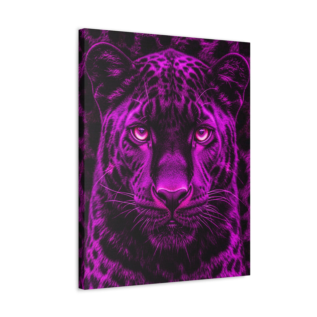 Purple Neon Panther Stretched Canvas – Vibrant Wall Art for Modern Rooms