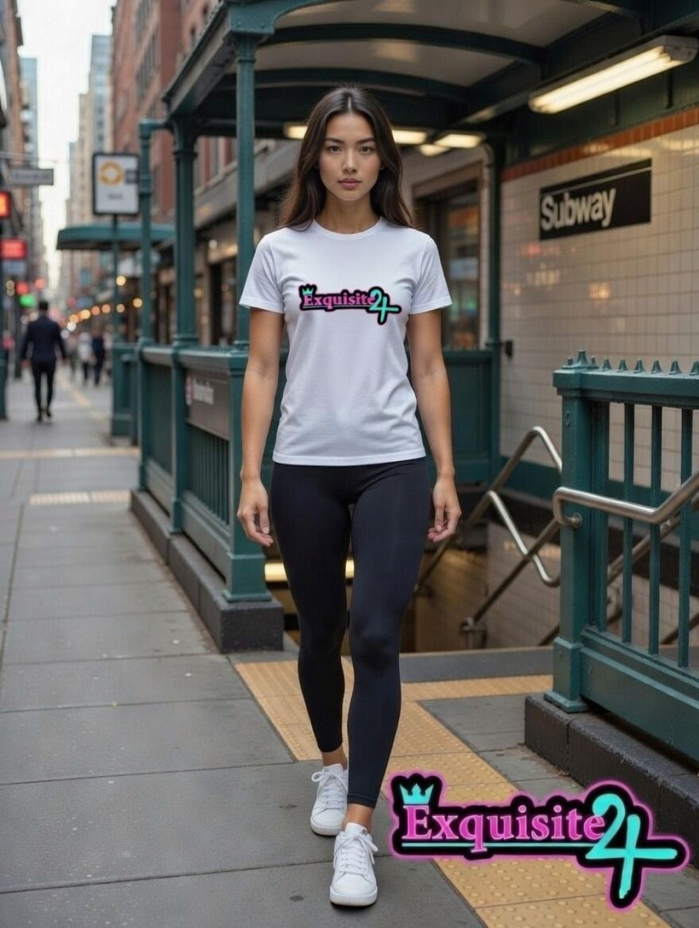 Exquisite 24 Sticker Logo Women's Graphic Tee – Neon Cotton Candy