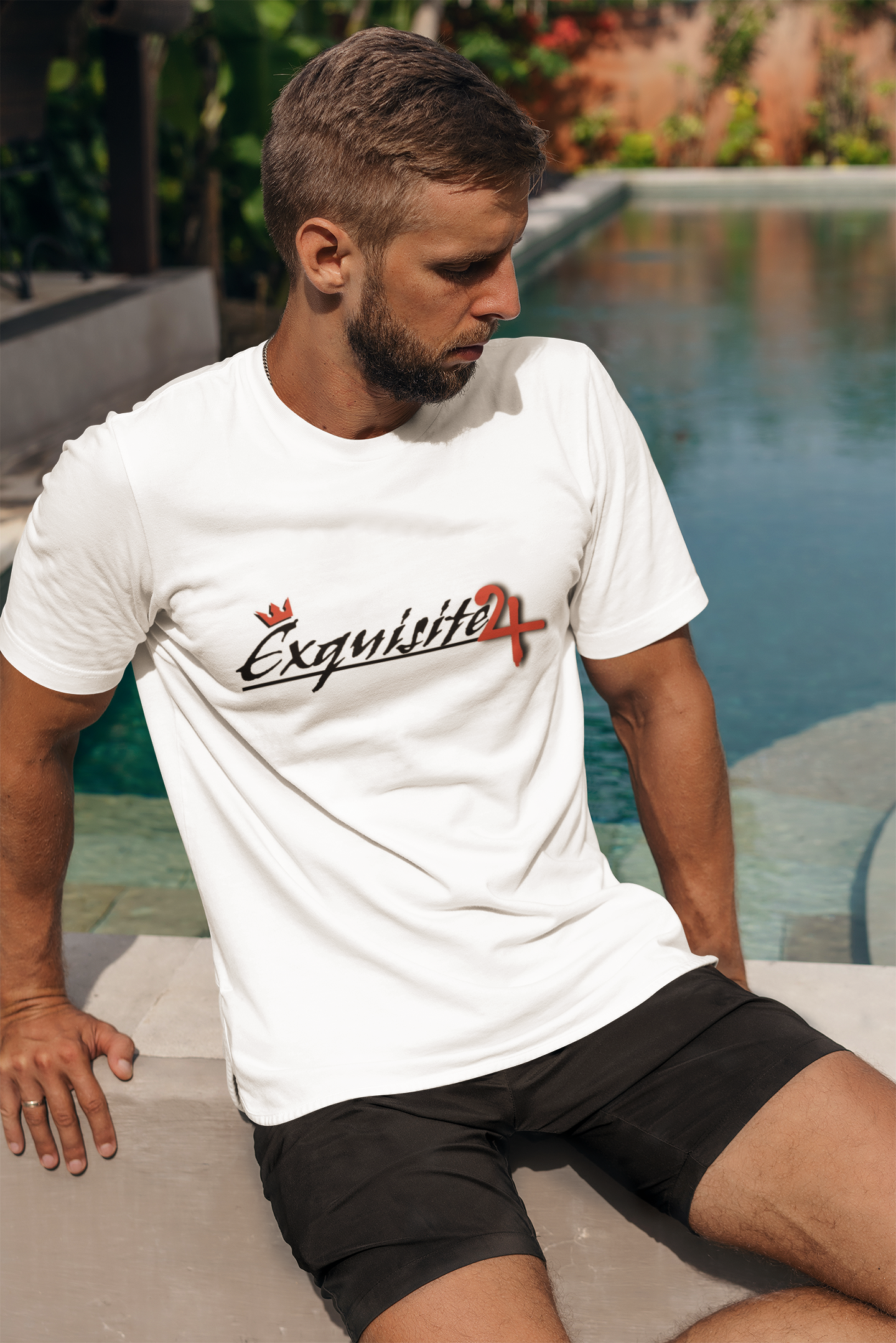 Cursive Exquisite 24 Red Accent Logo Graphic Tee