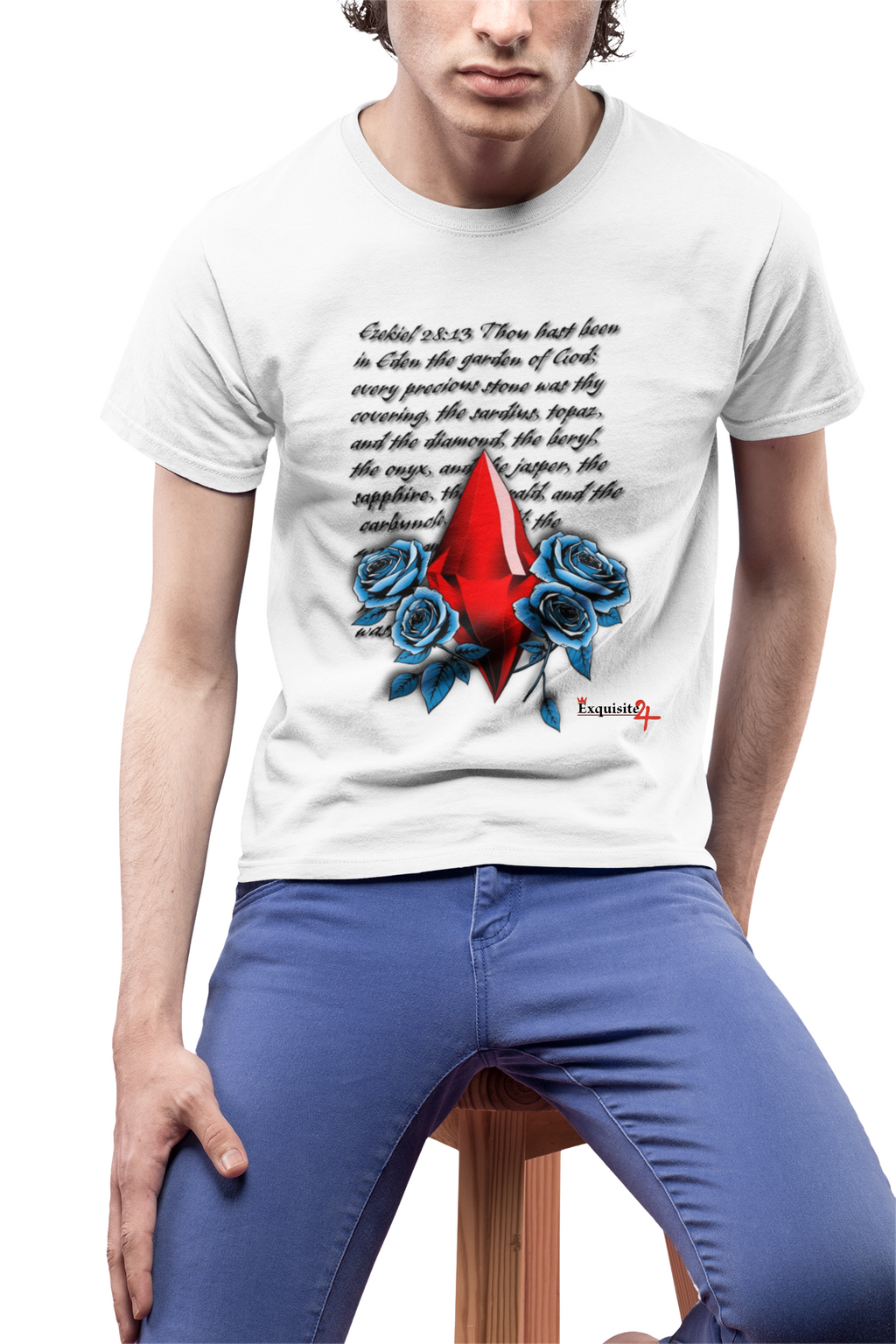 Ezekiel 28:13 Ruby Blue Roses Graphic Tee