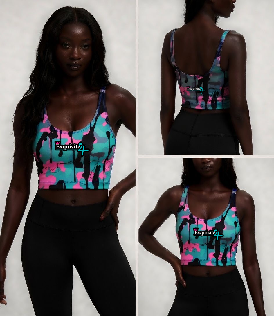 Pink Teal Camo 'Exquisite 24' Sports Bra