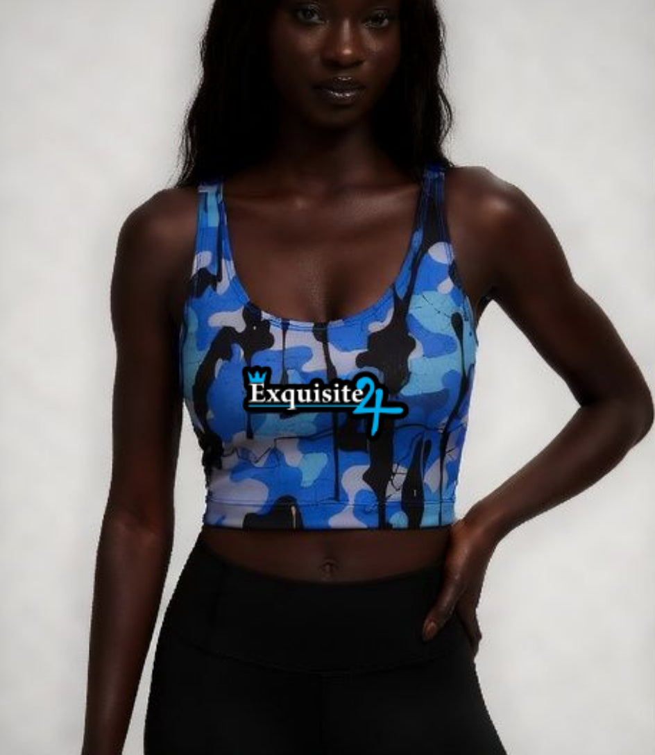 Blue Camo Exquisite 24 Sports Bra