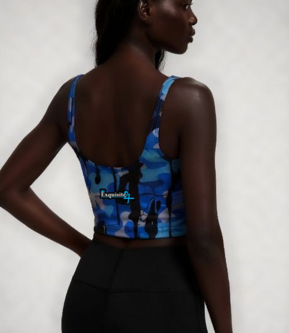 Blue Camo Exquisite 24 Sports Bra