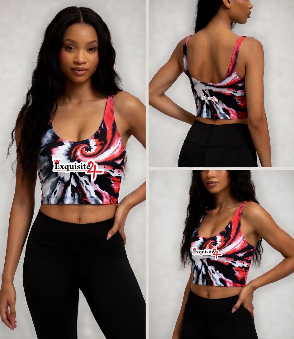 Red, Black & White Tie-Dye Sports Bra