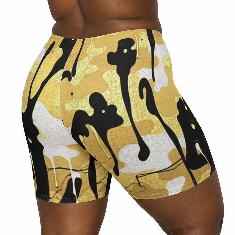 Gold Camo Drip Biker Shorts