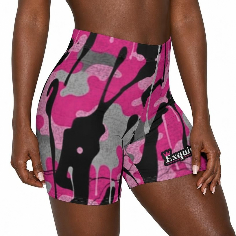 Pink Camo Drip Biker Shorts
