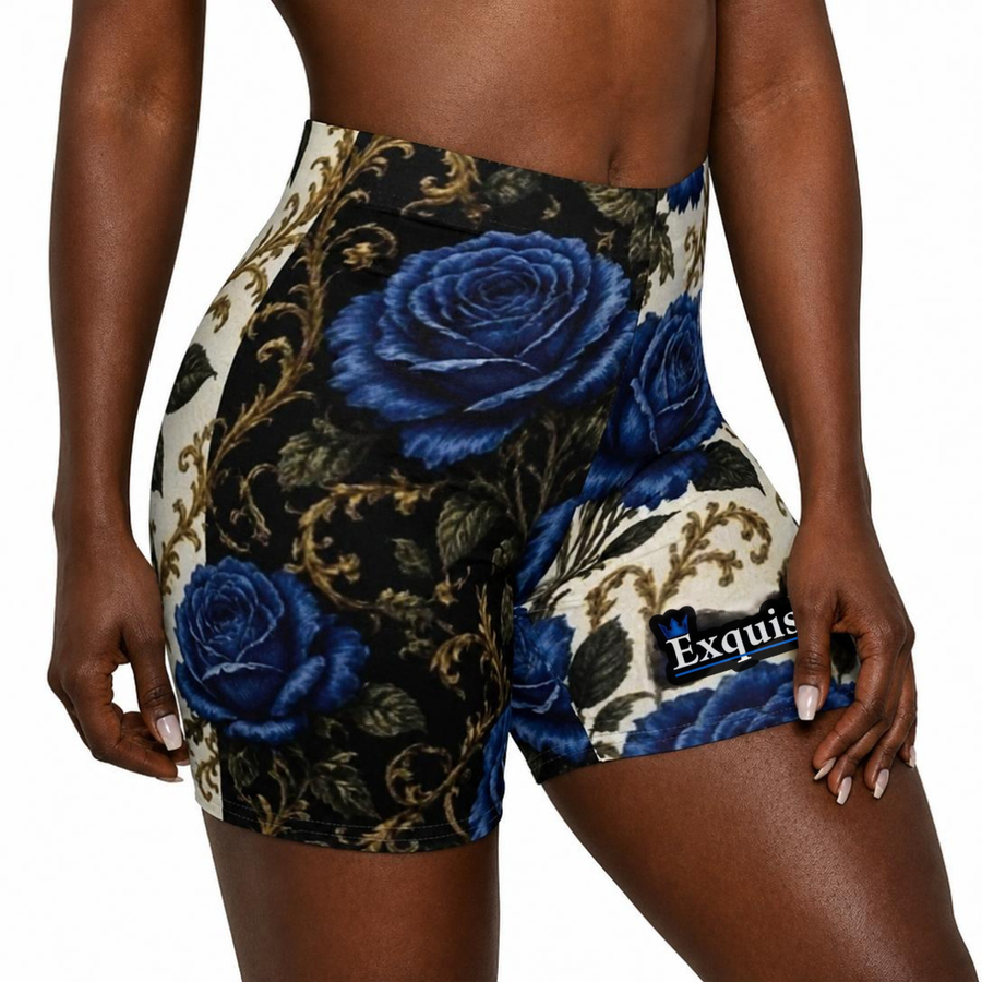 Blue Rose Baroque Biker Shorts