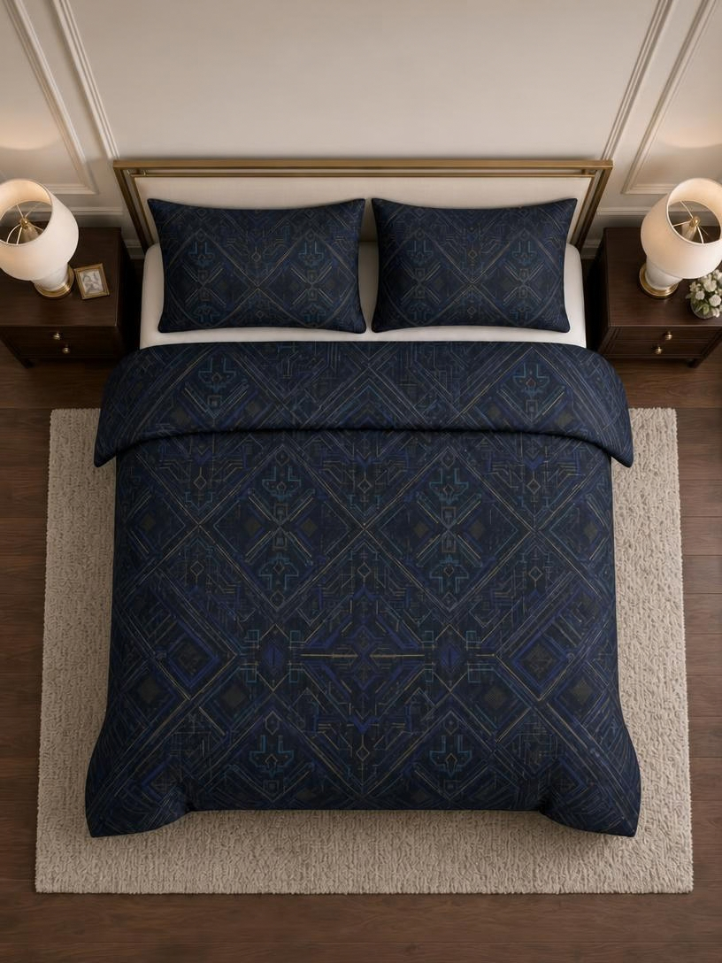 Dark Geometric Cotton Duvet Cover Set