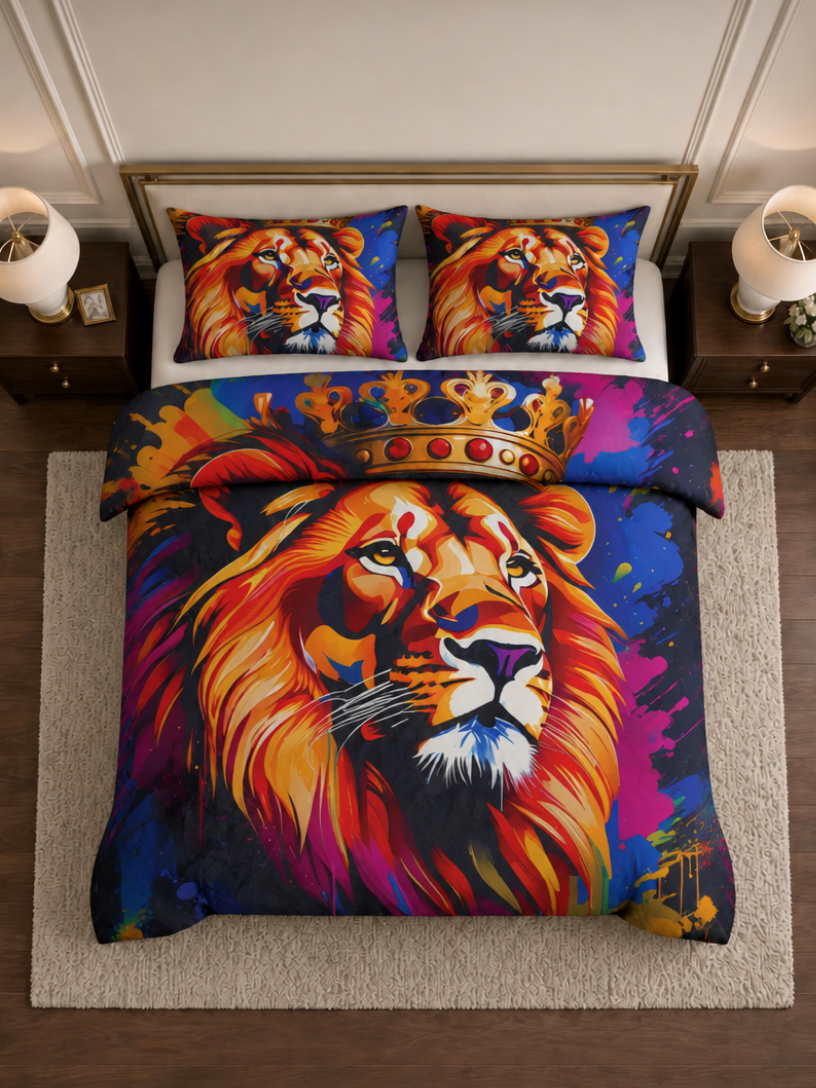 Regal Lion Crown Cotton Duvet Cover Set