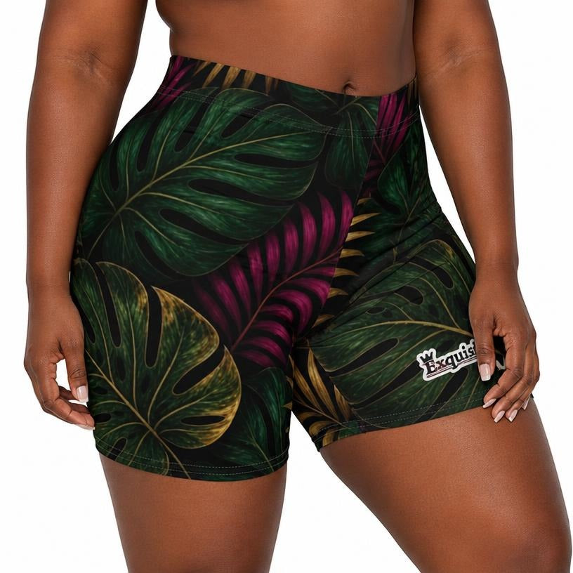 Tropical Leaf Biker Shorts