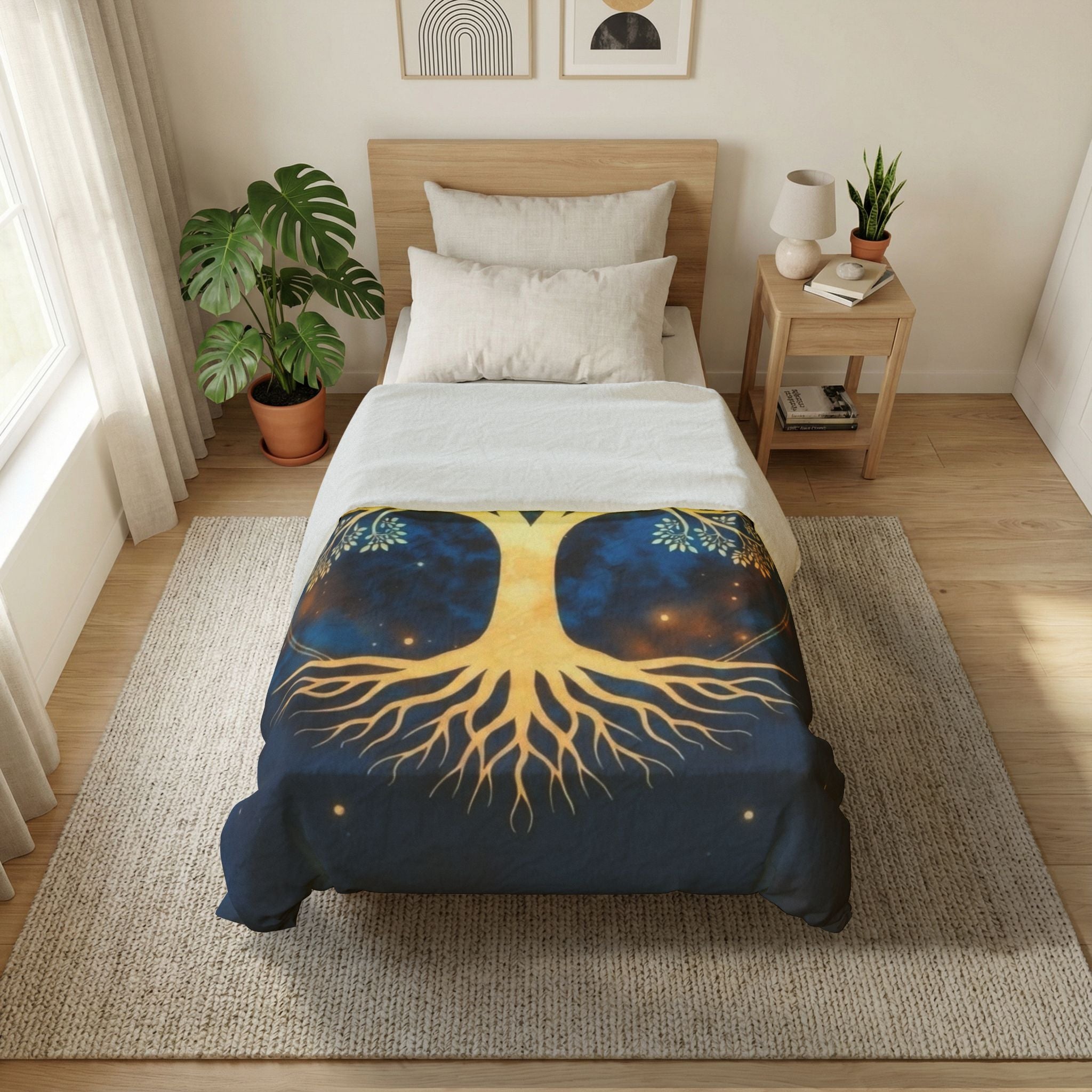 Golden Tree of Life Cotton Duvet Cover — Spiritual Boho Bedding