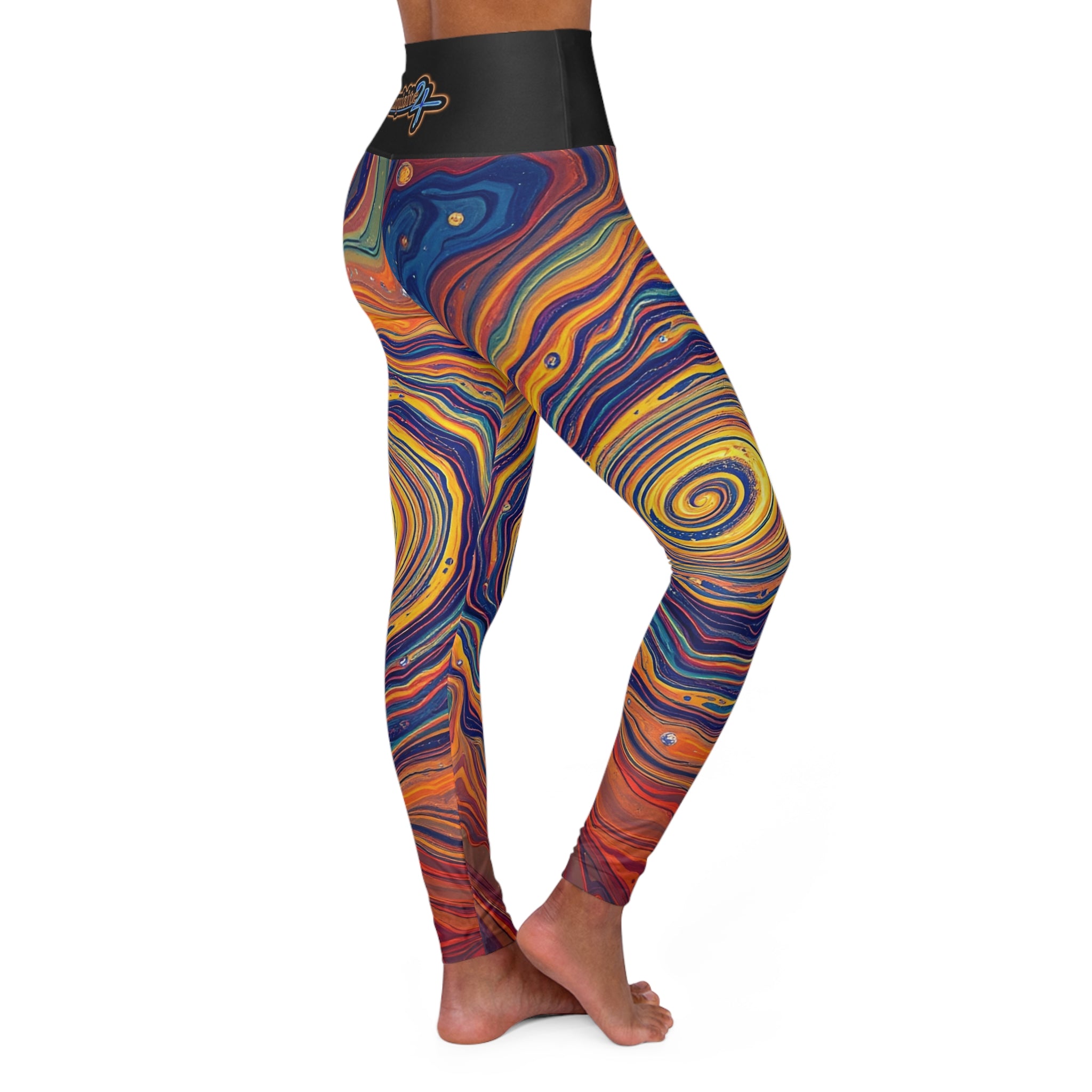 High-Waist Swirl Yoga Leggings — Colorful Abstract Marble Print