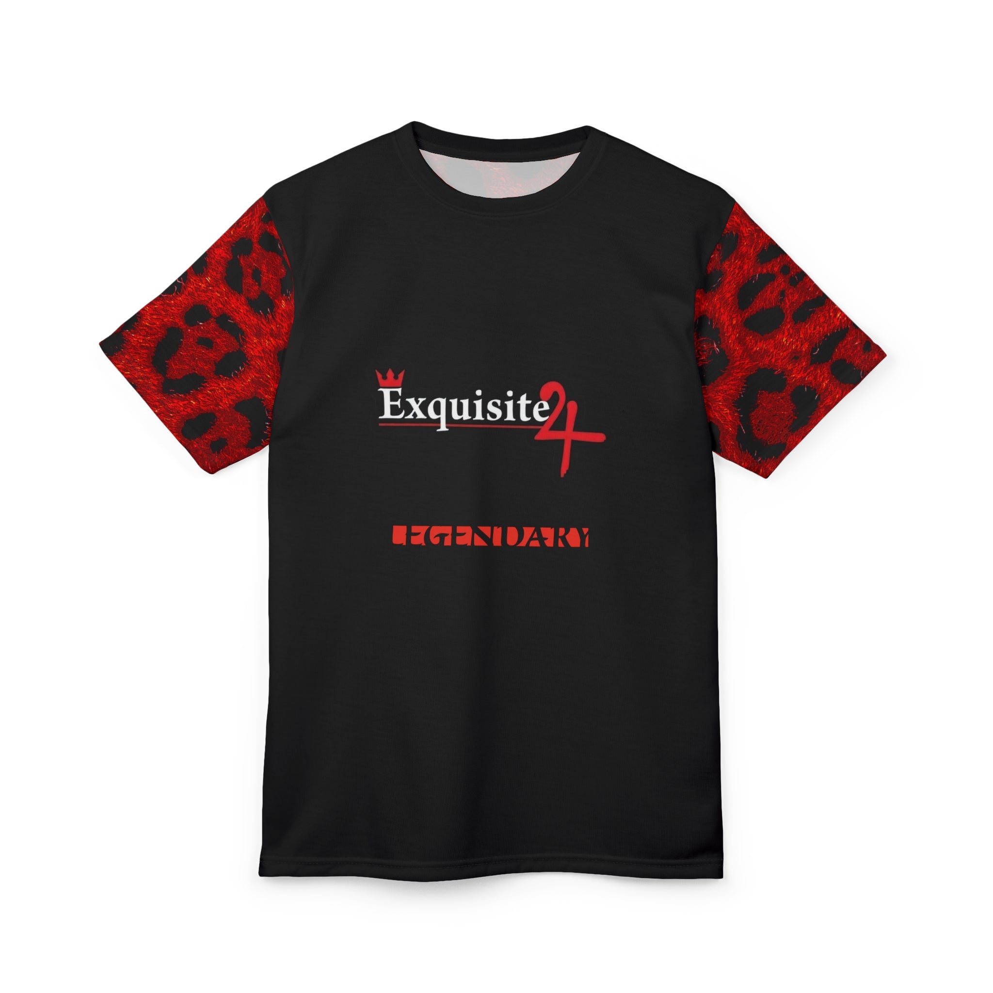 Exquisite 24 Legendary Graphic Tee — Red Leopard Sleeve All-Over Print