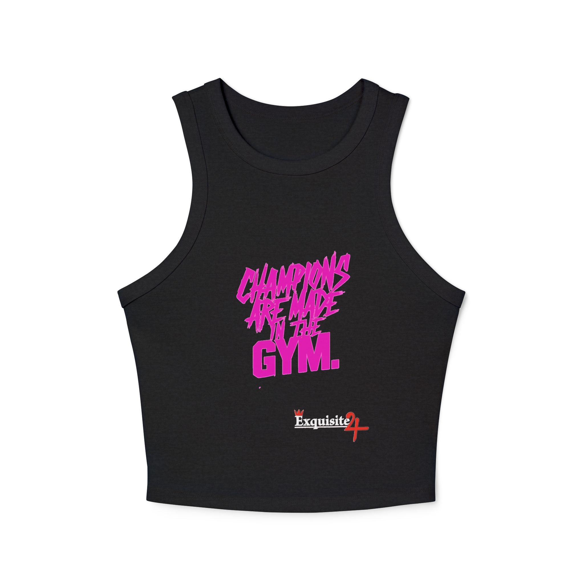 Racer Tank - '"Champions Are Made In The Gym" Pink Graphic Crop