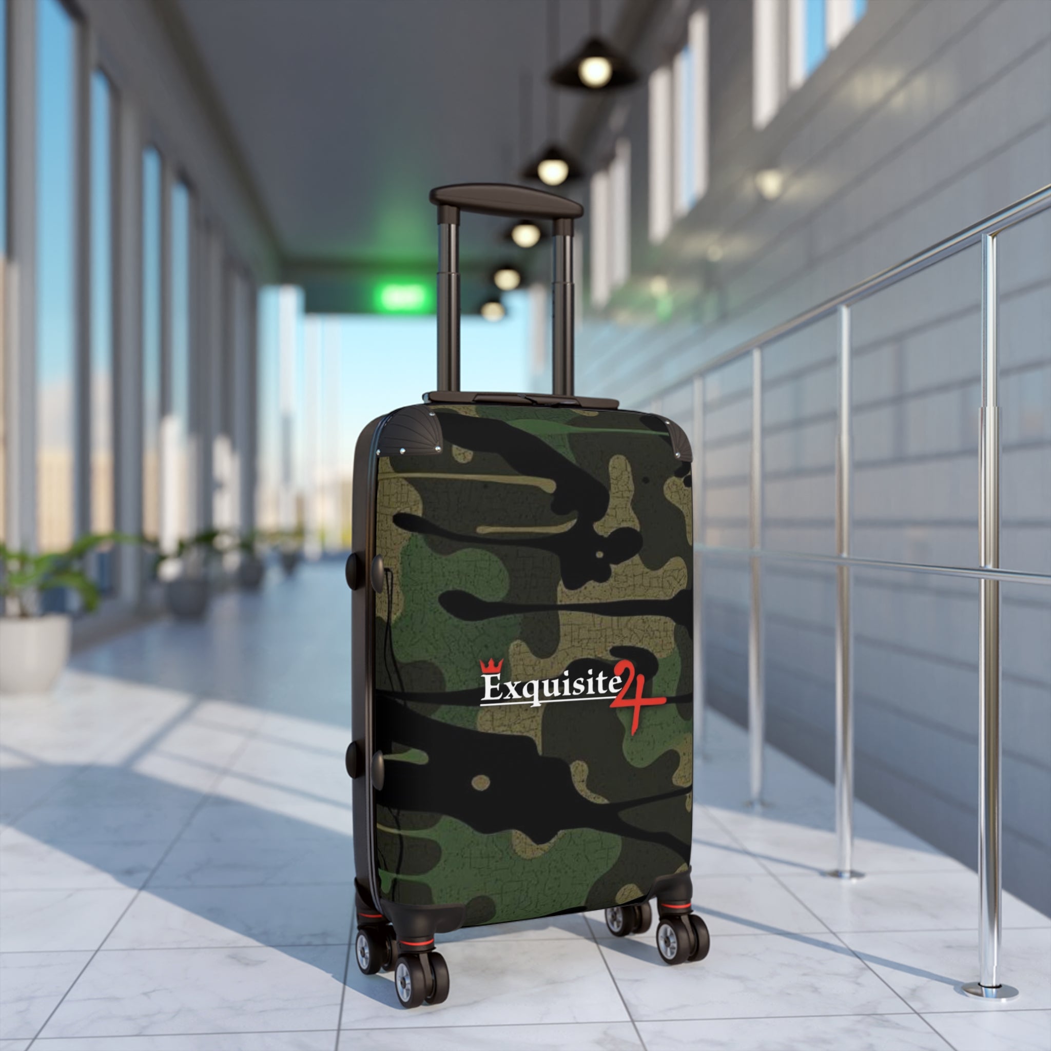 Camo Carry-On Suitcase with "Exquisite 24" Logo – Compact Spinner Luggage