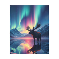 Aurora Moose Stretched Canvas – Northern Lights Landscape Wall Art