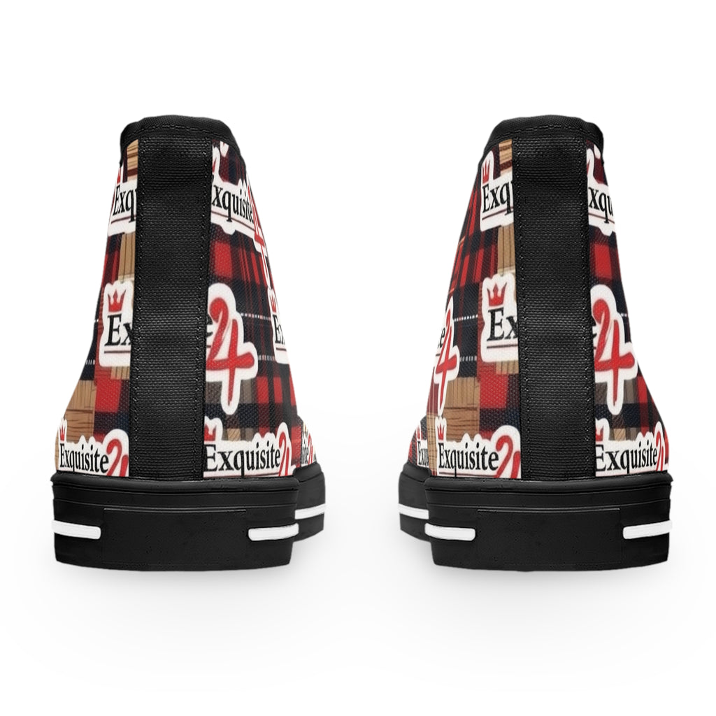 Plaid 'Exquisite 24’ High Top Sneakers — Women's Casual Retro Streetwear
