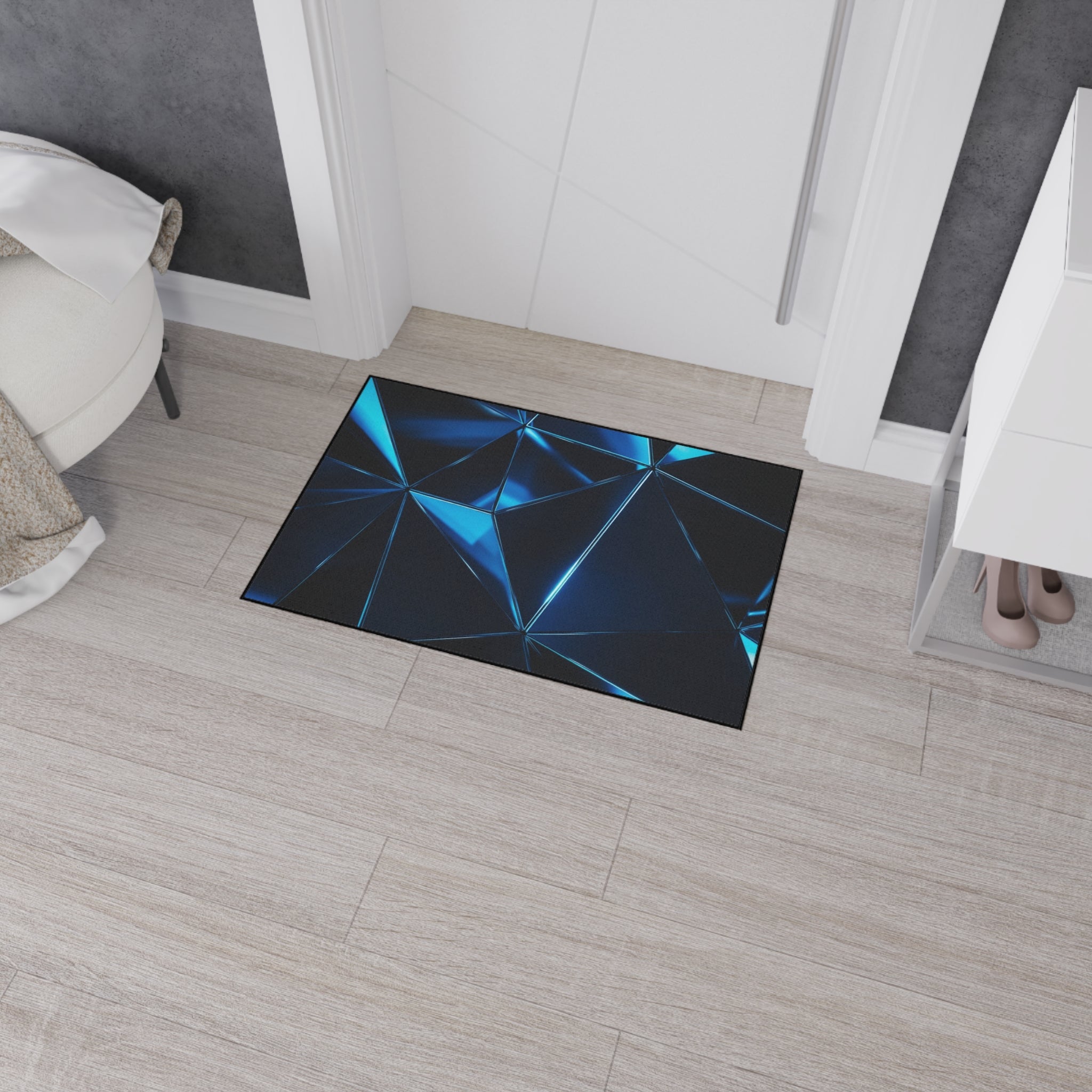Geometric Blue Prism Floor Mat — Heavy Duty Non-Slip Rug for Entry, Garage & Office