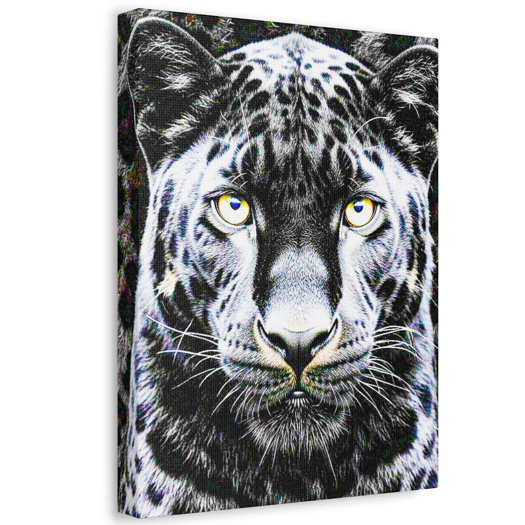 Leopard Portrait Stretched Canvas — Snow Leopard Wall Art with Yellow Eyes