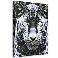 Leopard Portrait Stretched Canvas — Snow Leopard Wall Art with Yellow Eyes