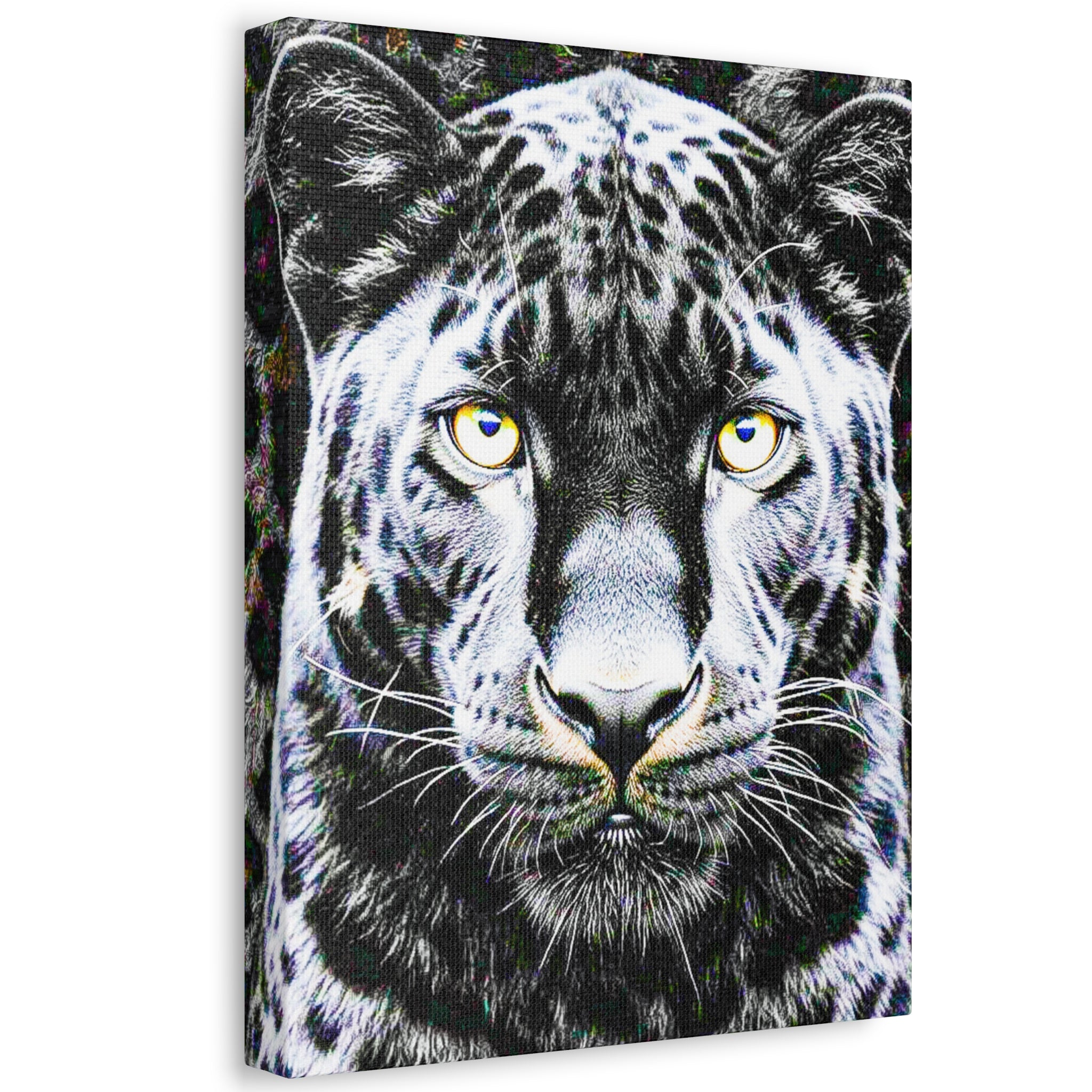 Leopard Portrait Stretched Canvas — Snow Leopard Wall Art with Yellow Eyes