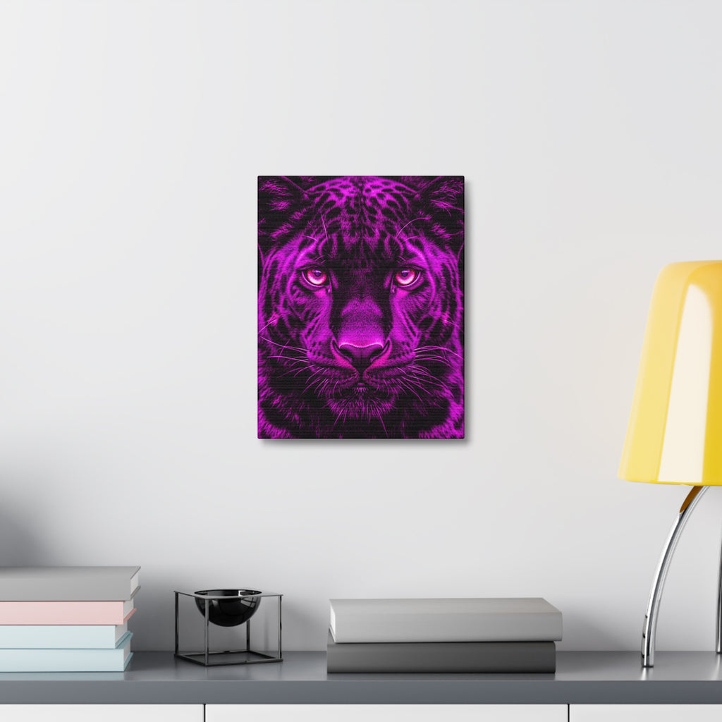 Purple Neon Panther Stretched Canvas – Vibrant Wall Art for Modern Rooms