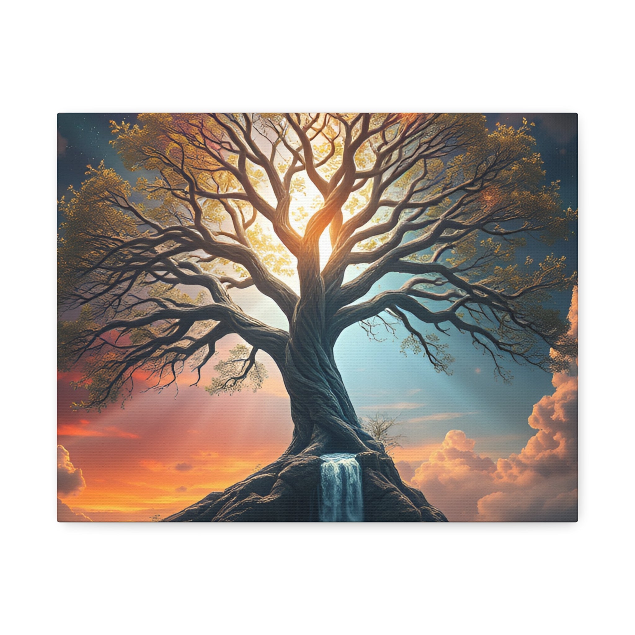 Tree of Light Stretched Canvas Wall Art – Inspirational Fantasy Landscape