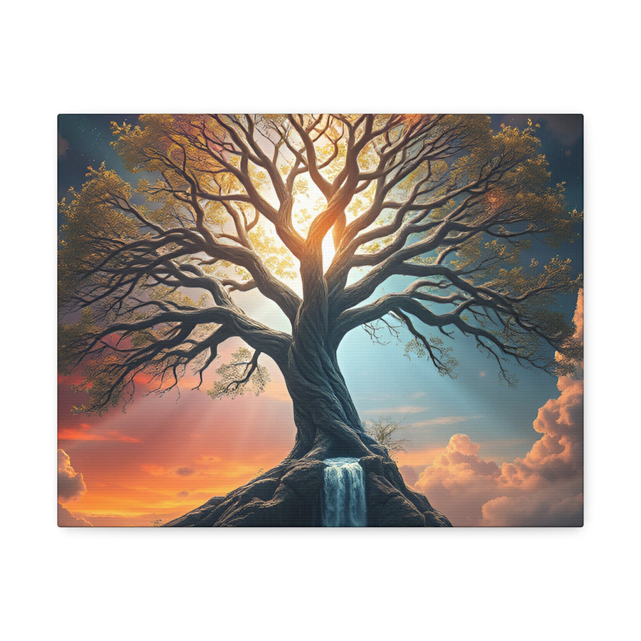 Tree of Light Stretched Canvas Wall Art – Inspirational Fantasy Landscape