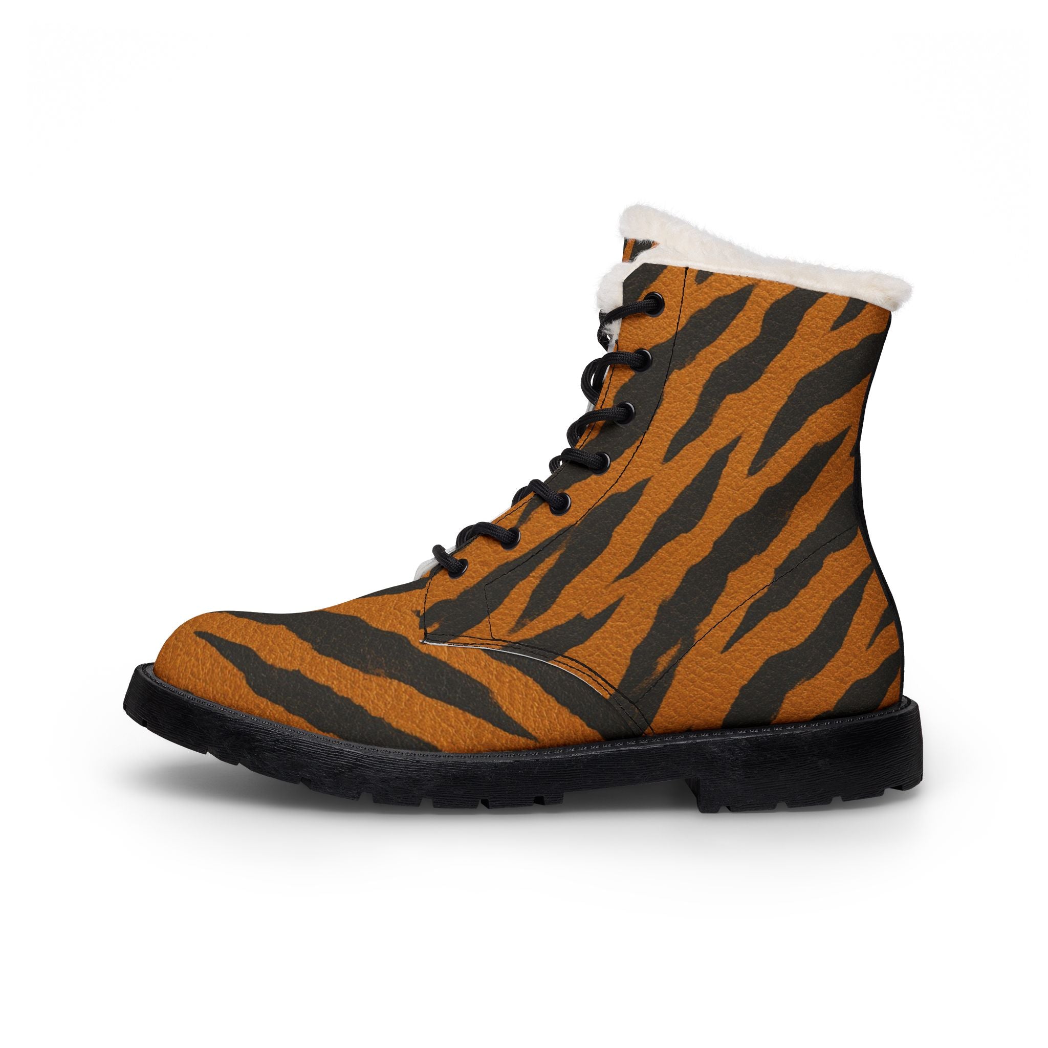 Women's Tiger Stripe Fur-Lined Leather Boots