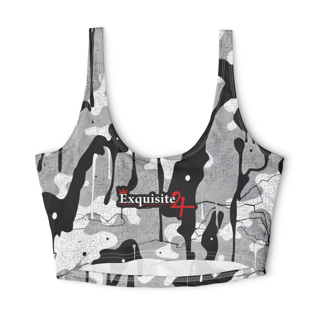Camo 'Exquisite 24' Sports Bra — Black & Gray All-Over Print