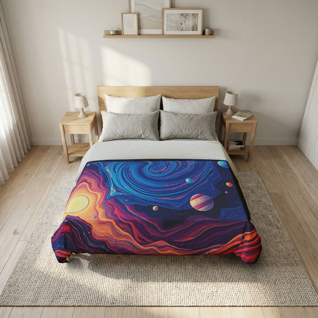 Galaxy Swirl Duvet Cover — Vibrant Cosmic Sunset Cotton Bedding