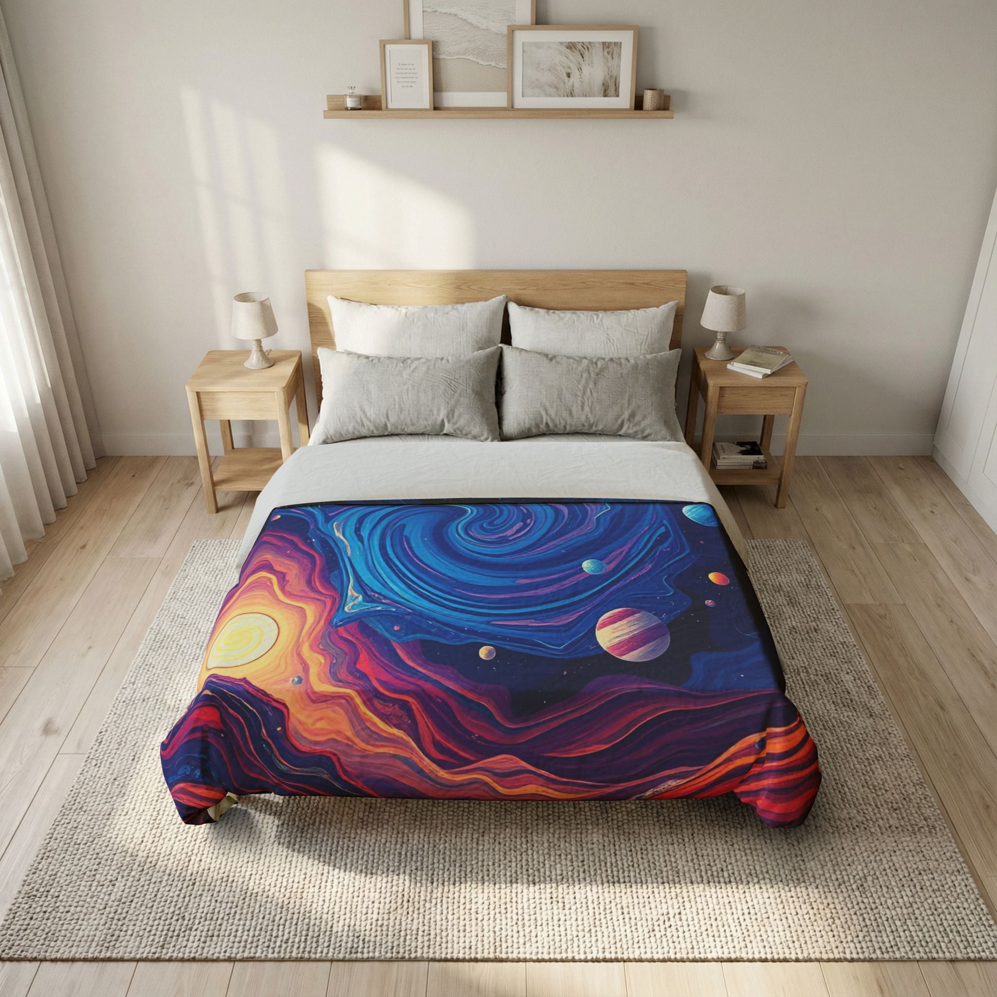 Galaxy Swirl Duvet Cover — Vibrant Cosmic Sunset Cotton Bedding