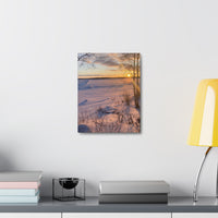 Sunset over Frozen Lake Stretched Canvas Wall Art
