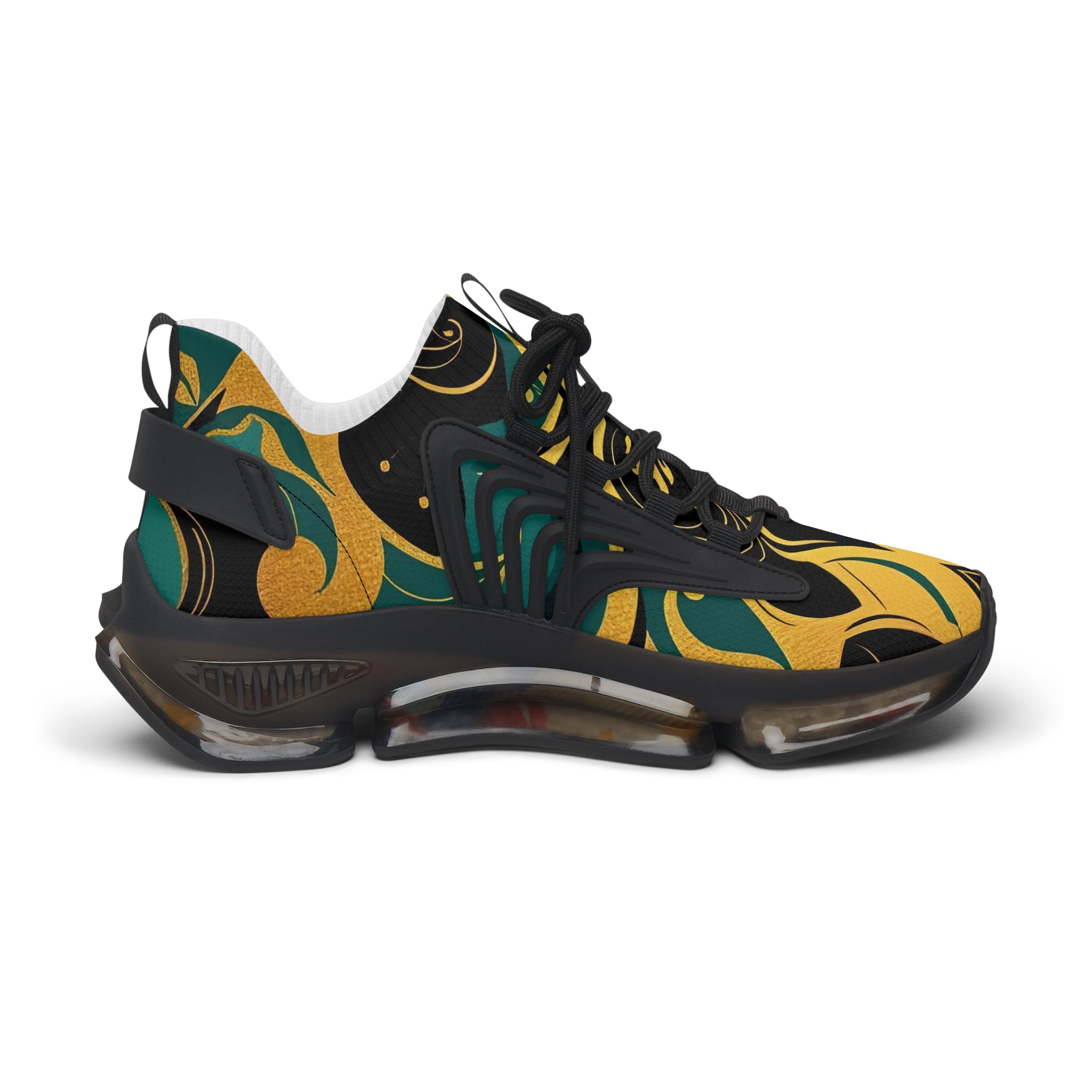 Women's Mesh Sneakers — Bold Abstract Green & Gold Athletic Shoes