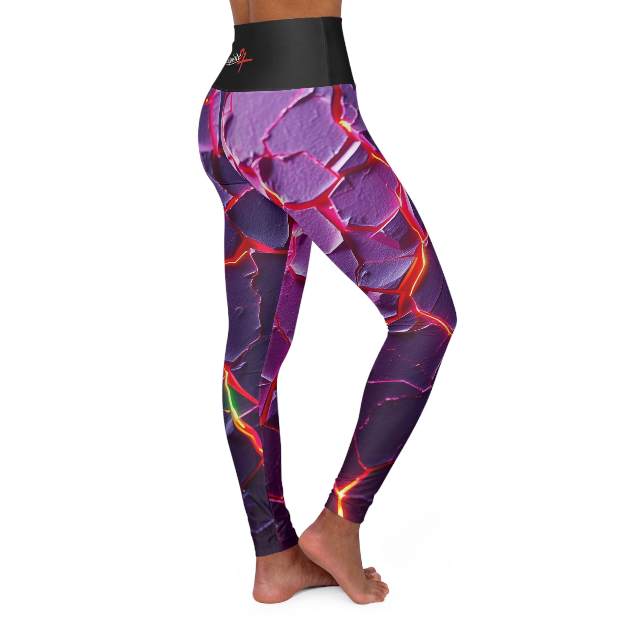 Purple Lava High-Waist Yoga Leggings — Abstract Cracked Rock AOP