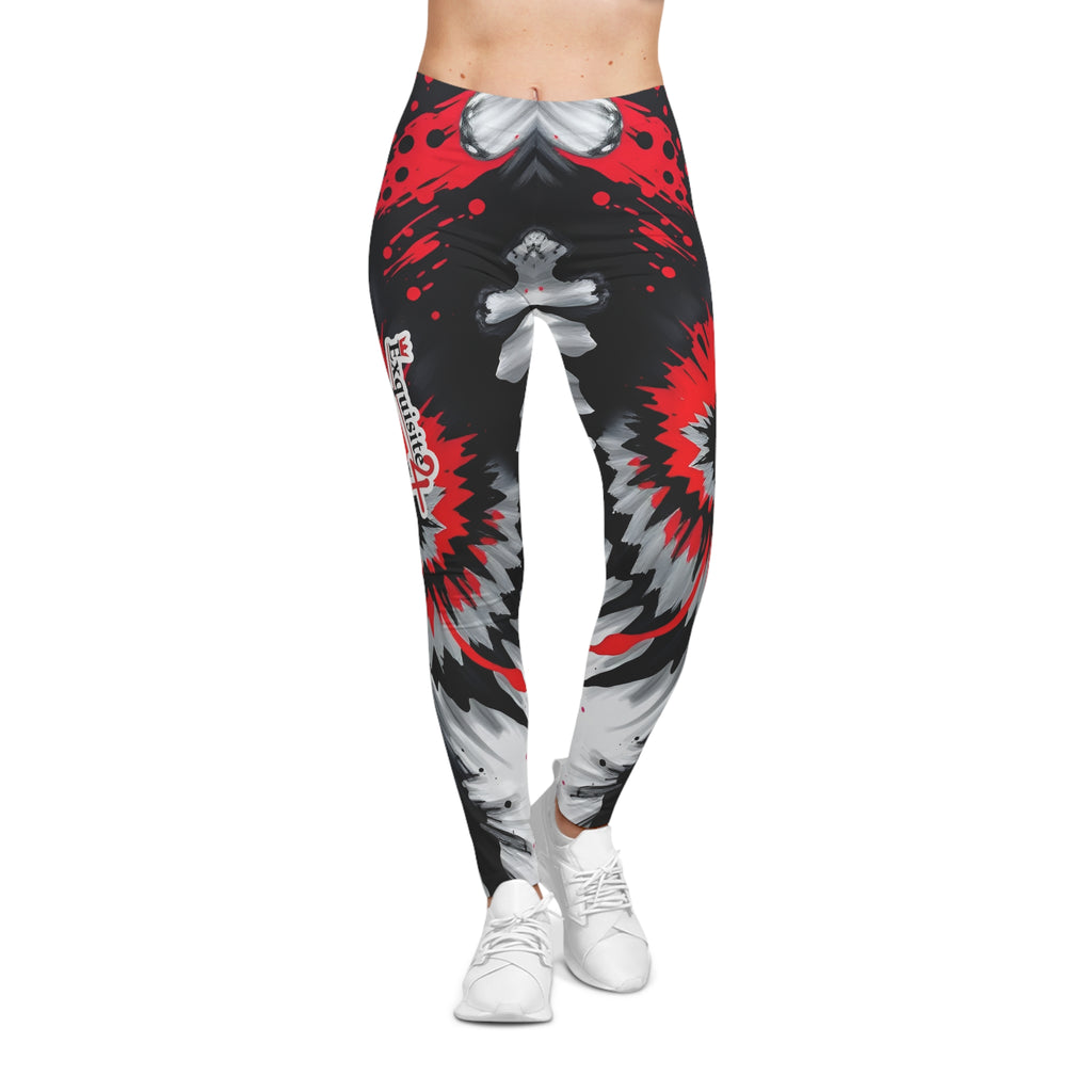Women's Black, Red, and White Spiral Leggings