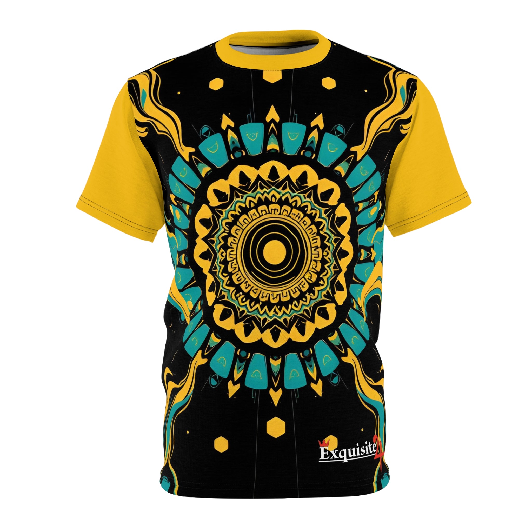 Mandala Burst Cut & Sew Tee — Yellow Teal All-Over Print