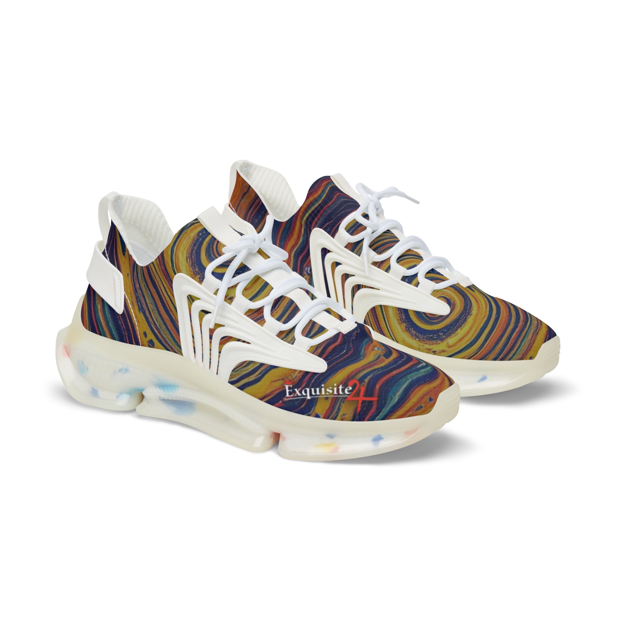 Retro Swirl Athletic Shoes with Marble Wave Design