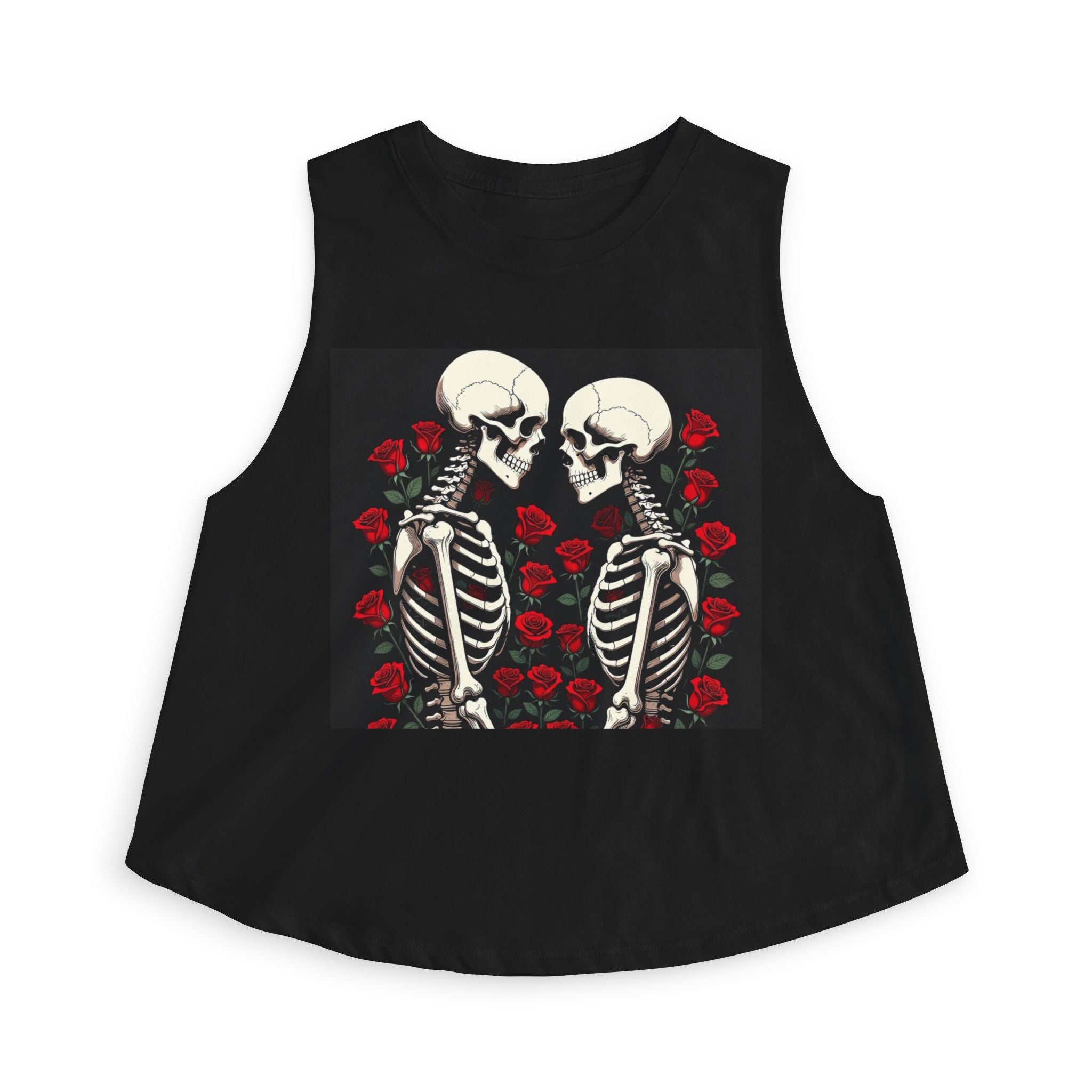 Skeleton Kiss Crop Top — Gothic Rose Couple Graphic Tank
