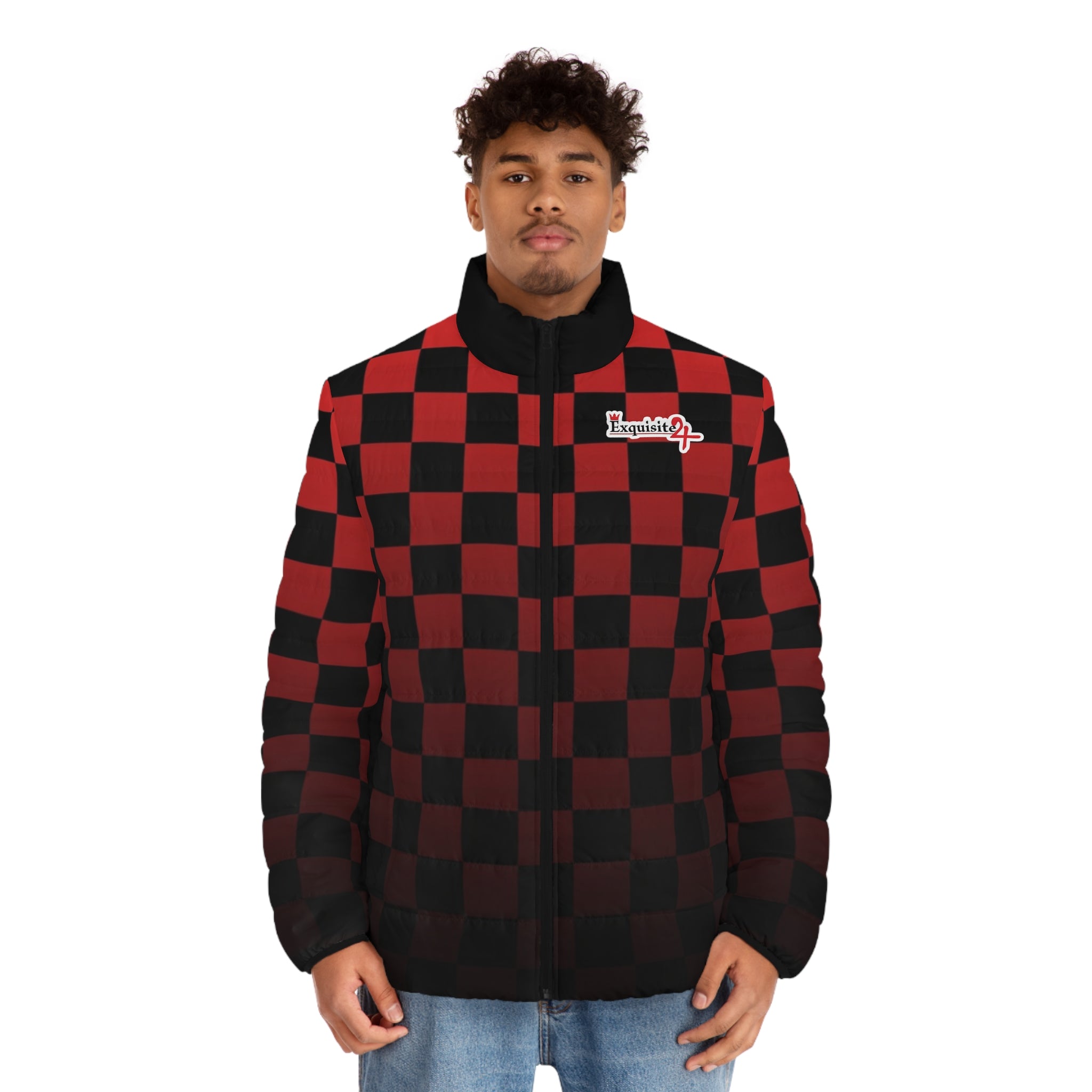 Red & Black Checker Puffer Jacket