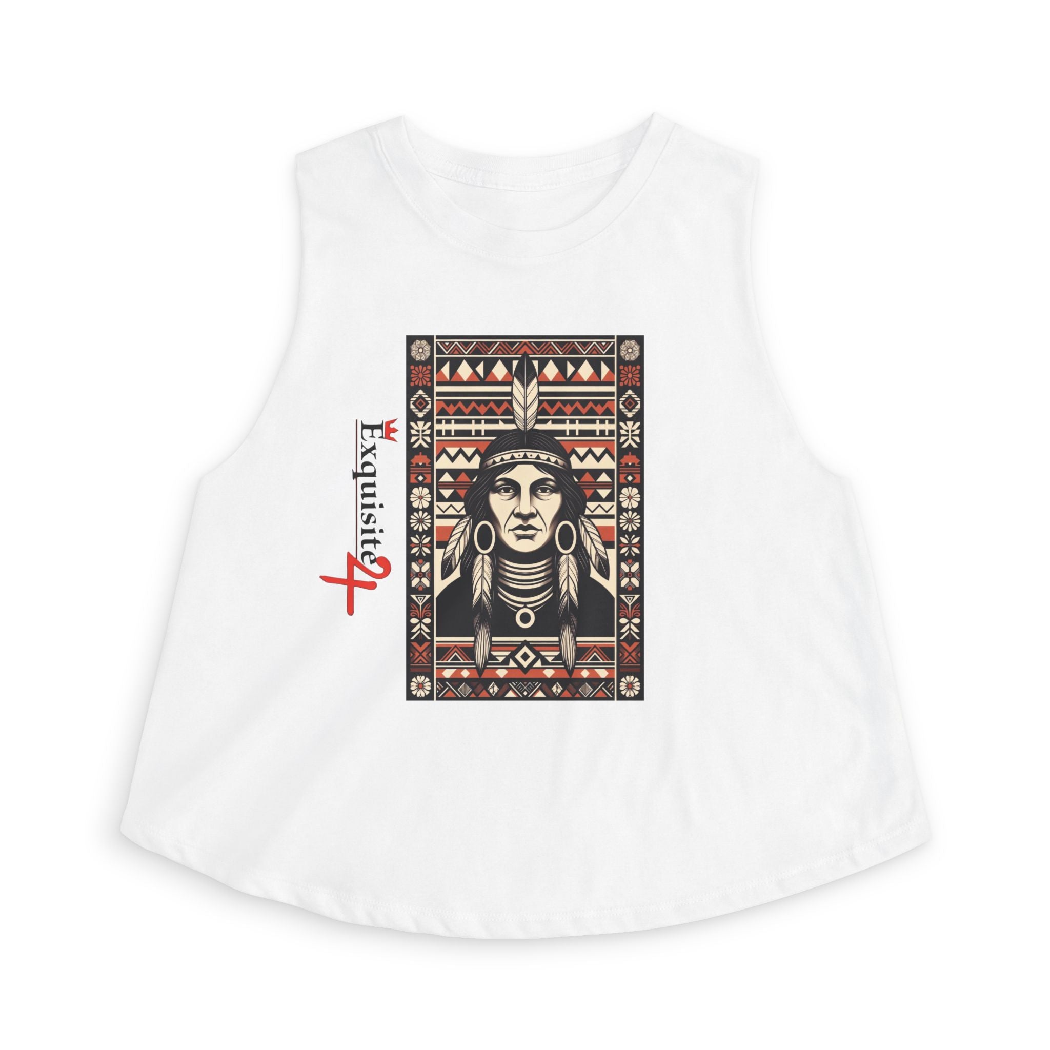 Native Inspired Tribal Portrait Crop Top — Boho Aztec Graphic Women's Tank