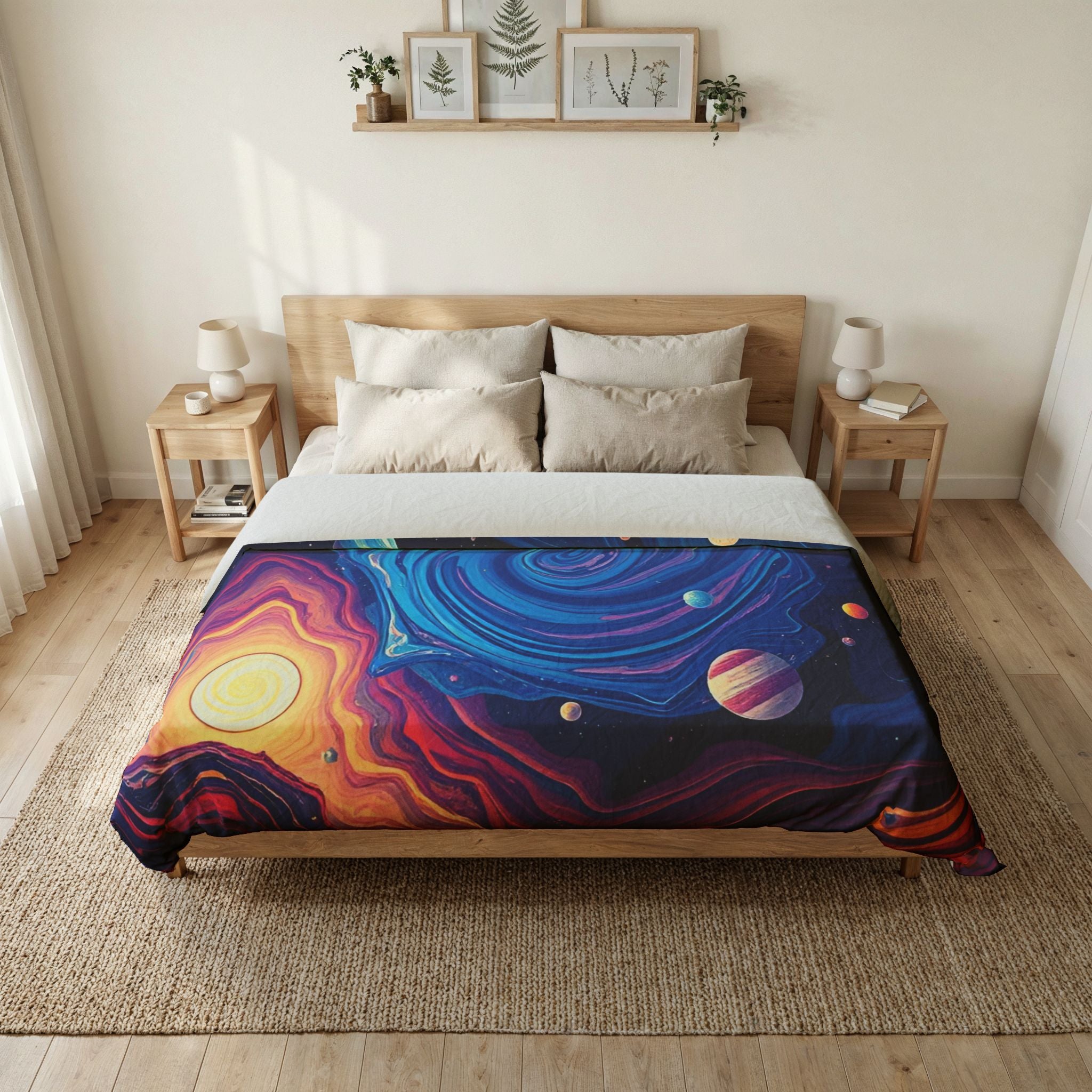 Galaxy Swirl Duvet Cover — Vibrant Cosmic Sunset Cotton Bedding