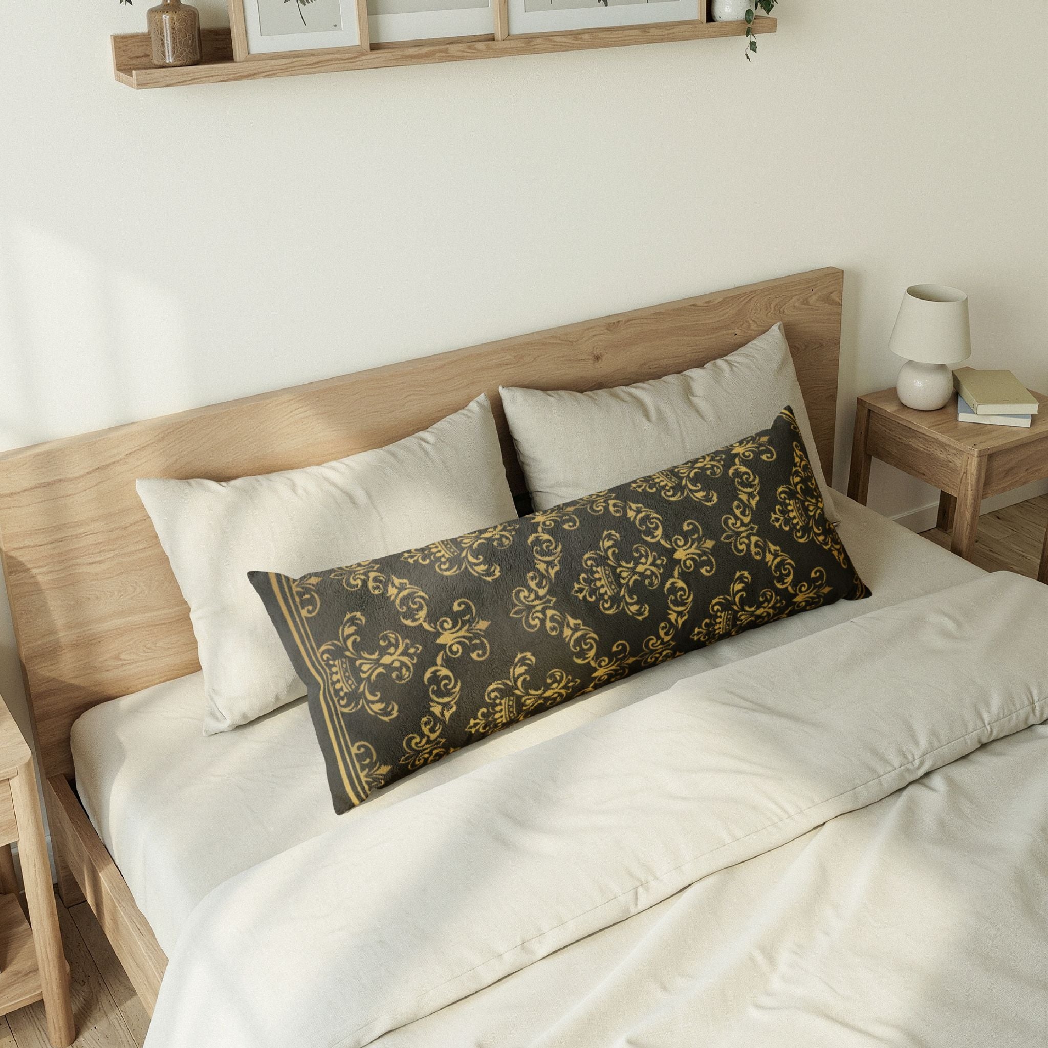Baroque Gold Scroll Body Pillow — Elegant Decorative Lumbar Pillow